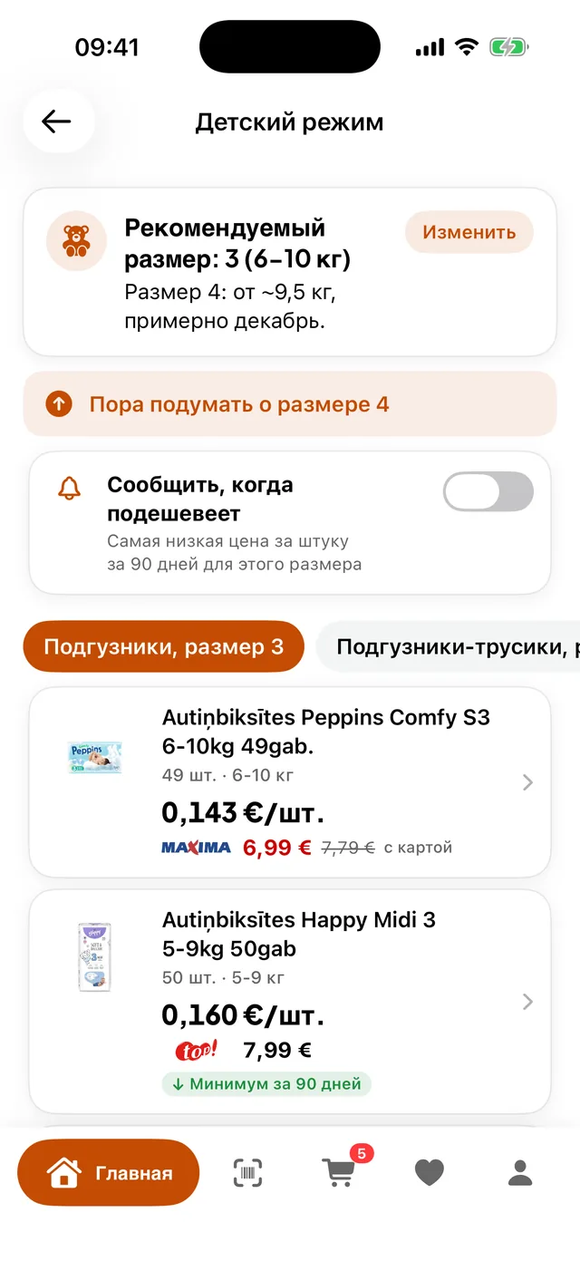 Детский режим: подгузники по размеру