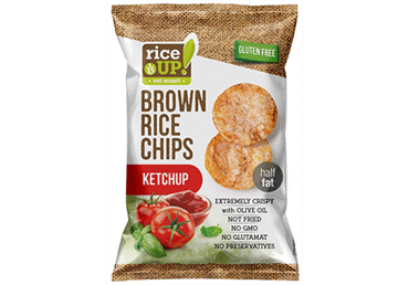 ČIPSI RICE UP BRŪNO RĪSU AR KEČUPU 60G