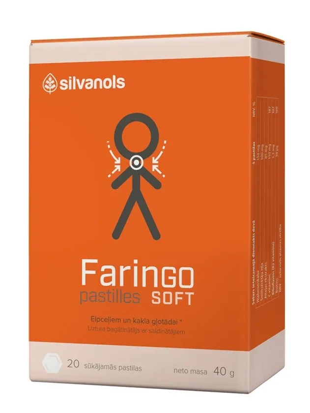 Silvanols Faringo Soft, 20 sūkājamās pastilas