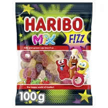 ŽELEJKONFEKTES HARIBO MIX FIZZ SĀĻĀS AR AUGĻU GARŠU 100G