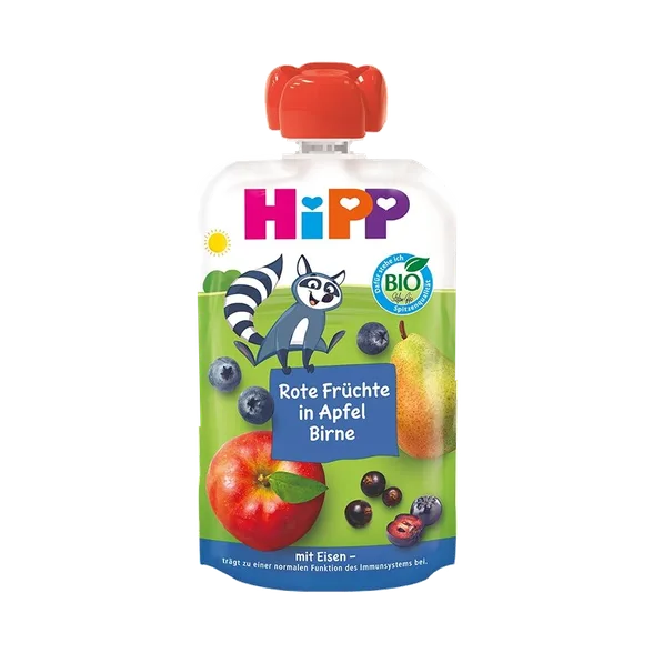 Hipp melleņu, sarkano augļu, ābolu, bumbieru (no 1 gada) biezenis, 100 g