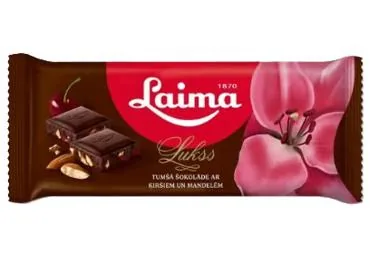 TUMŠĀ ŠOKOLĀDE AR ĶIRŠIEM UN MANDELĒM LUKSS LAIMA 90G