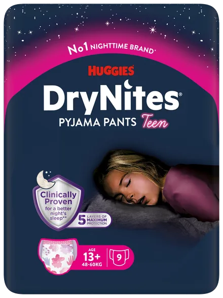 Huggies Drynites Teen Girl 13+, 49-60 кг, трусики, 9 шт.