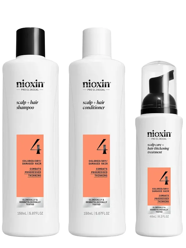 Nioxin SYS4 Komplekts krāsotiem matiem ar progresējošu tendenci kļūt plānākiem, 150 ml+150 ml+50 ml