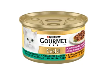 KAĶU KONSERVI GOURMET GOLD DUO AR TRUŠA GAĻU UN AKNĀM 85G