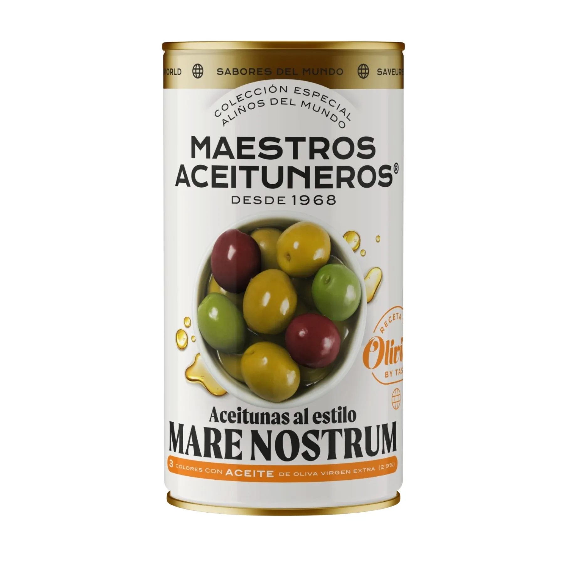 Zaļās un melnās olīvas bez kauliņiem Maestros Aceituneros ''Mare Nostrum'' gaumē, 350 g/185 g