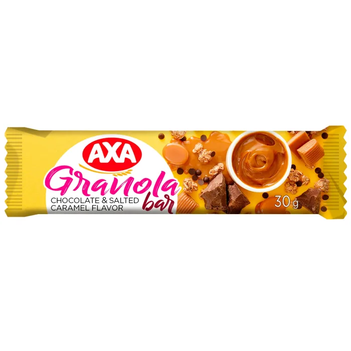 MUSLI BATONIŅŠ AXA GRAUZDĒTS, AR ŠOKOLĀDI UN SĀLĪTĀS KARAMELES GARŠU 30G