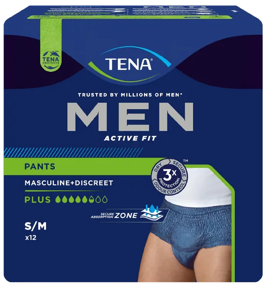 Трусы-подгузники для мужчин Tena Plus, S/M, синие, 12 шт.