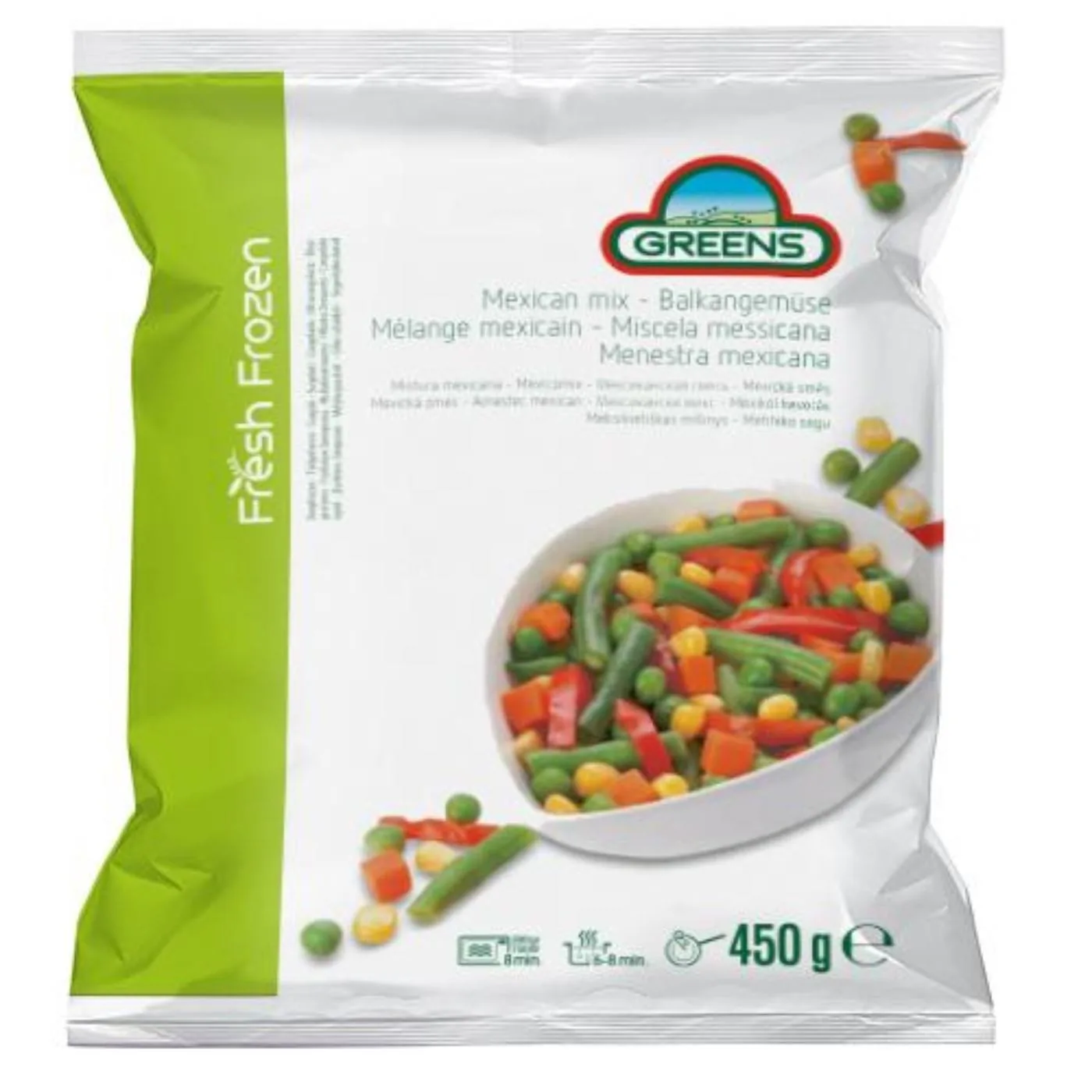 SALDĒTS DĀRZEŅU MAISĪJUMS GREENS MEXICO, 450G IQF