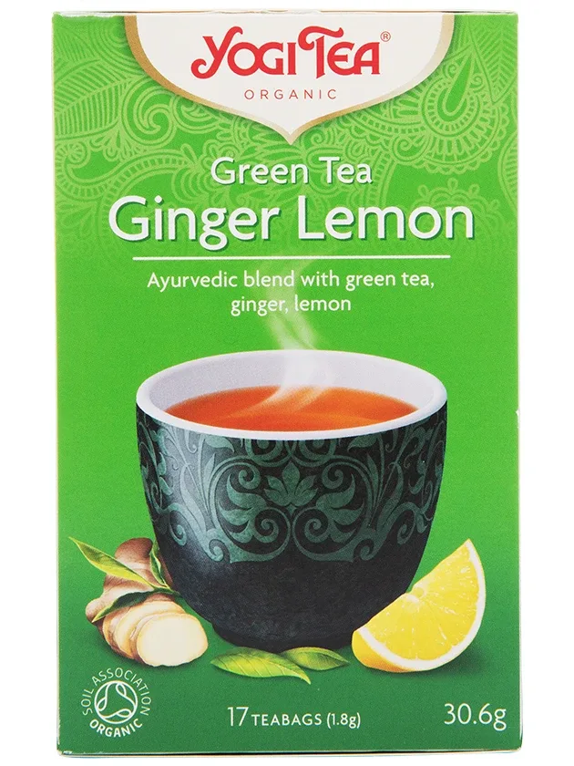 Tēja yogi green tea ar citronu un ingveru, 17 paciņas