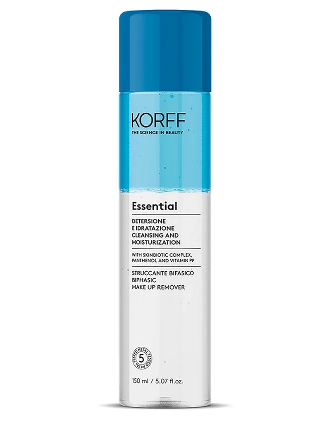 Korff Essential divfāzu līdzeklis dekoratīvās kosmētikas noņemšanai, 150 ml