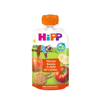 BIEZENIS HIPP ĀBOLU PERSIKU BANĀNU AR CEPUMIEM 12+ 100G