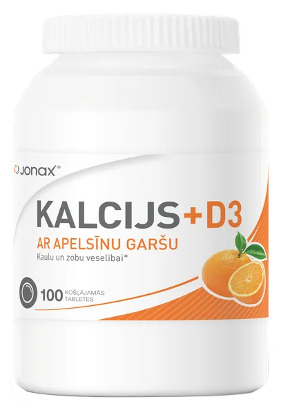 Jonax Kalcijs 500 mg + D3 košļājamās tabletes, 100 gab.