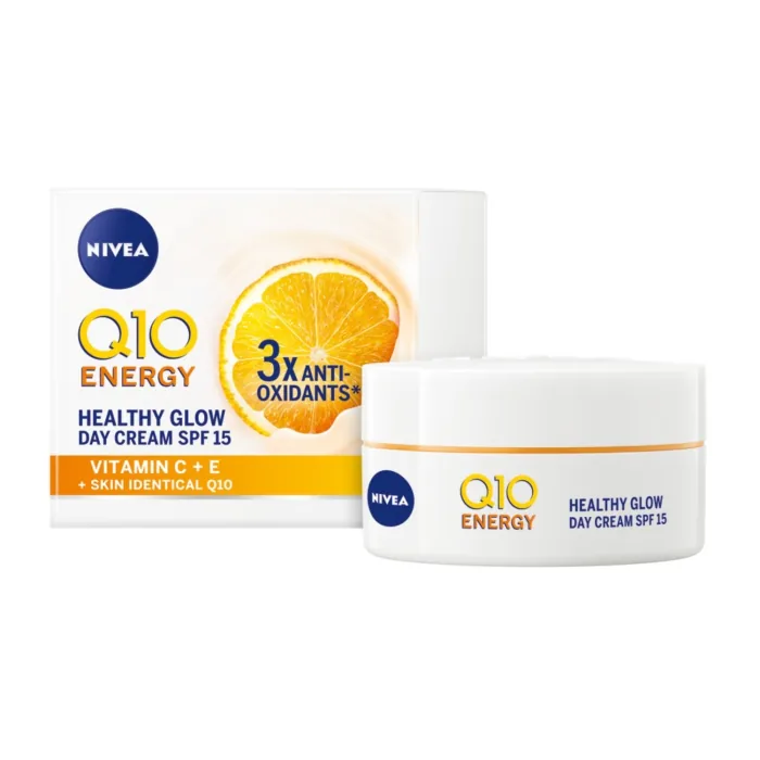 DIENAS KRĒMS NOGURUŠAI UN BLĀVAI ĀDAI NIVEA Q10 ENERGY UZMUNDRINOŠS, PRETGRUMBU 50ML