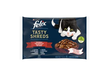 KAĶU BARĪBA FELIX TASTY SHREDS GAĻAS IZLASE 4X80G