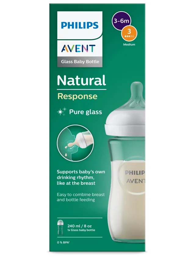 Philips Avent Natural Response Stikla zīdaiņu pudelīte 3-6 m, 240 ml
