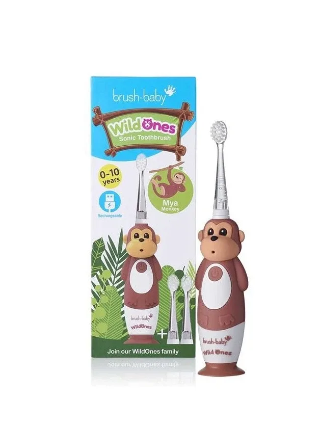 Brush-Baby Wildones Monkey uzlādējama soniskā zobu birste 0-10 gadiem, 1 gb.