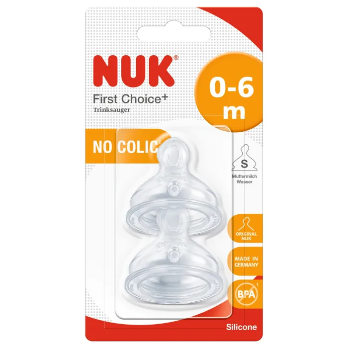 KNUPIS NUK FIRST CHOICE+ S IZMĒRS, SILIKONA 0-6M 2GAB.