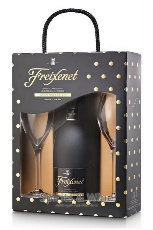 FREIXENET CORDON NEGRO BRUT CAVA + 2 GLĀZES