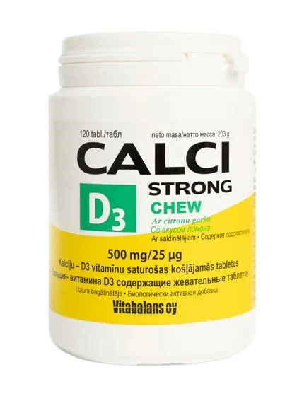 Calci strong + D3 chew košļājamās tabletes ar citrona garšu, 120 gb.