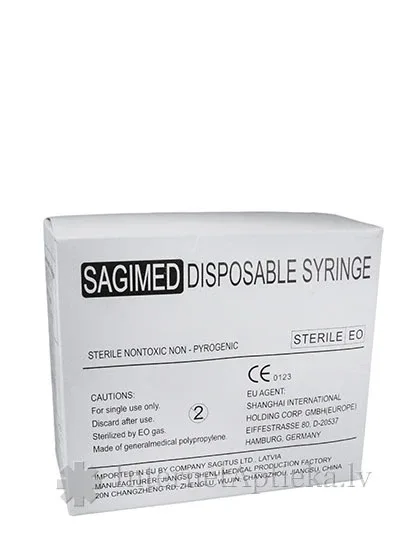 Sagimed šļirce 5 ml, 3-daļīga, ar adatu 0.8 x 38 mm, 100 gb.