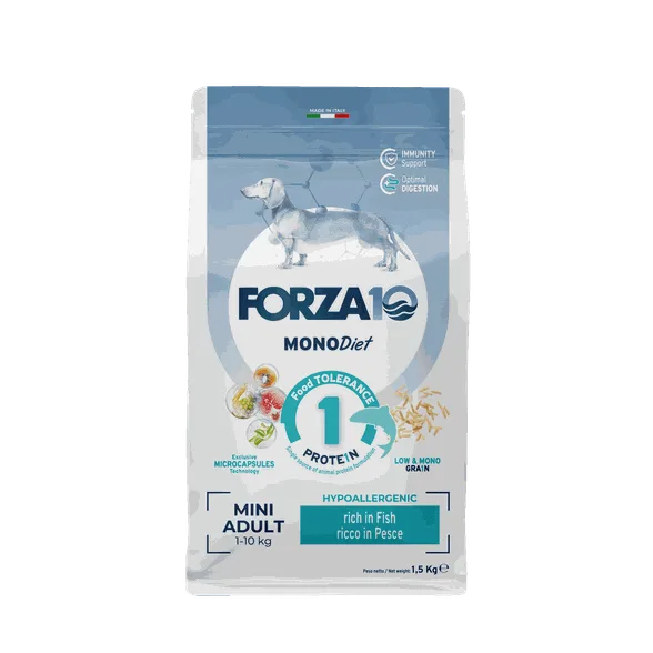 FORZA10 Monodiet Mini Adult ar zivi, suņiem sausā barība, 1,5 kg