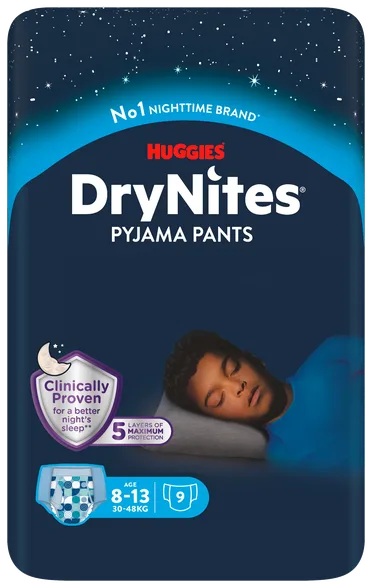 Huggies Drynites zēniem 8-13 gadi autiņbiksītes, 9 gab.