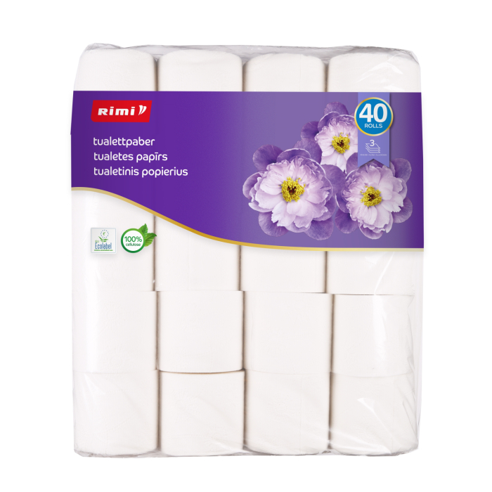TUALETES PAPĪRS RIMI 40 RUĻĻI, 3 SLĀŅI, 145 SLOKSNES