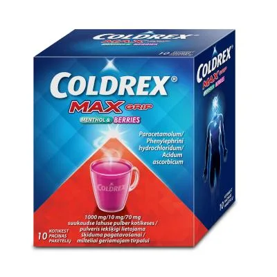 Coldrex Maxgrip Menthol & Berries 1000 mg/10 mg/70 mg pulveris N10