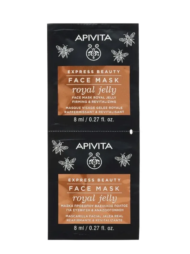 Apivita Express sejas maska ar bišu māšu peru pieniņu, 2 x 8 ml