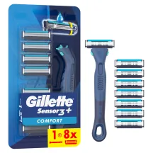 SKUVEKLIS GILLETTE SENSOR 3+ COMFORT UN SKŪŠANĀS KASETES 8GAB.