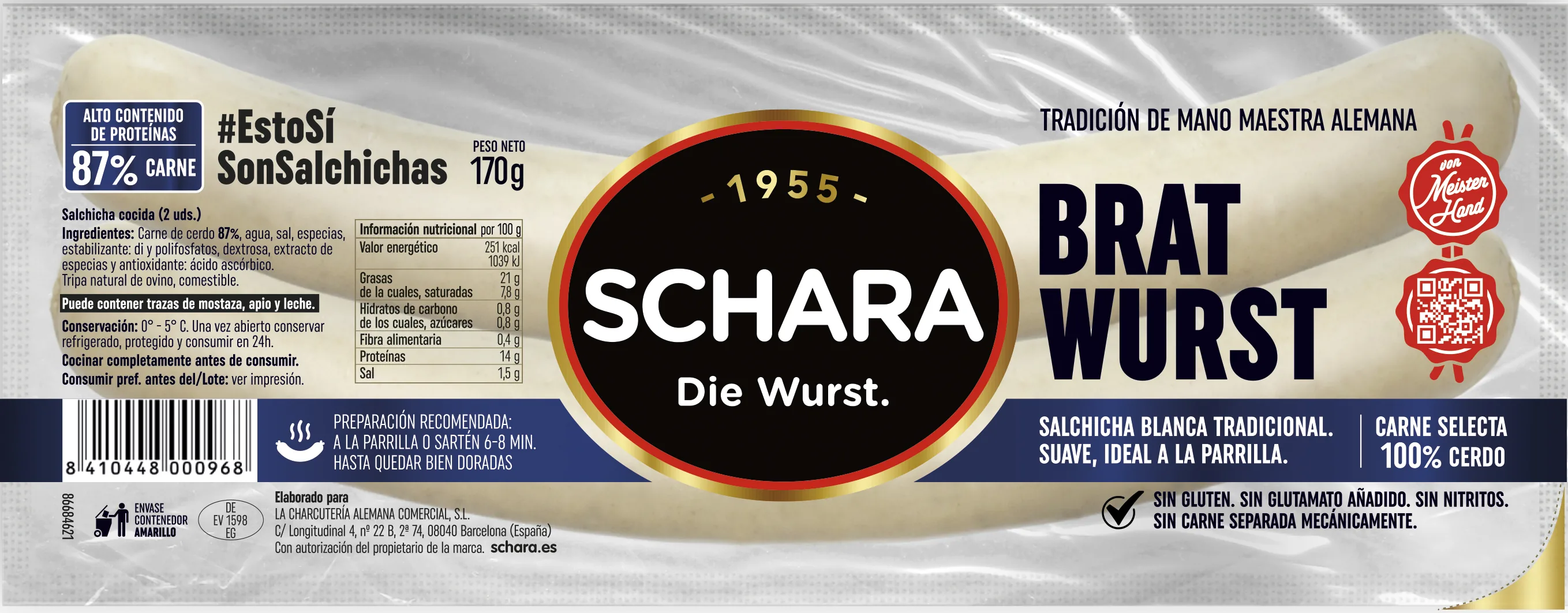 VĀRĪTAS DESIŅAS SCHARA BRATWURST, 170G