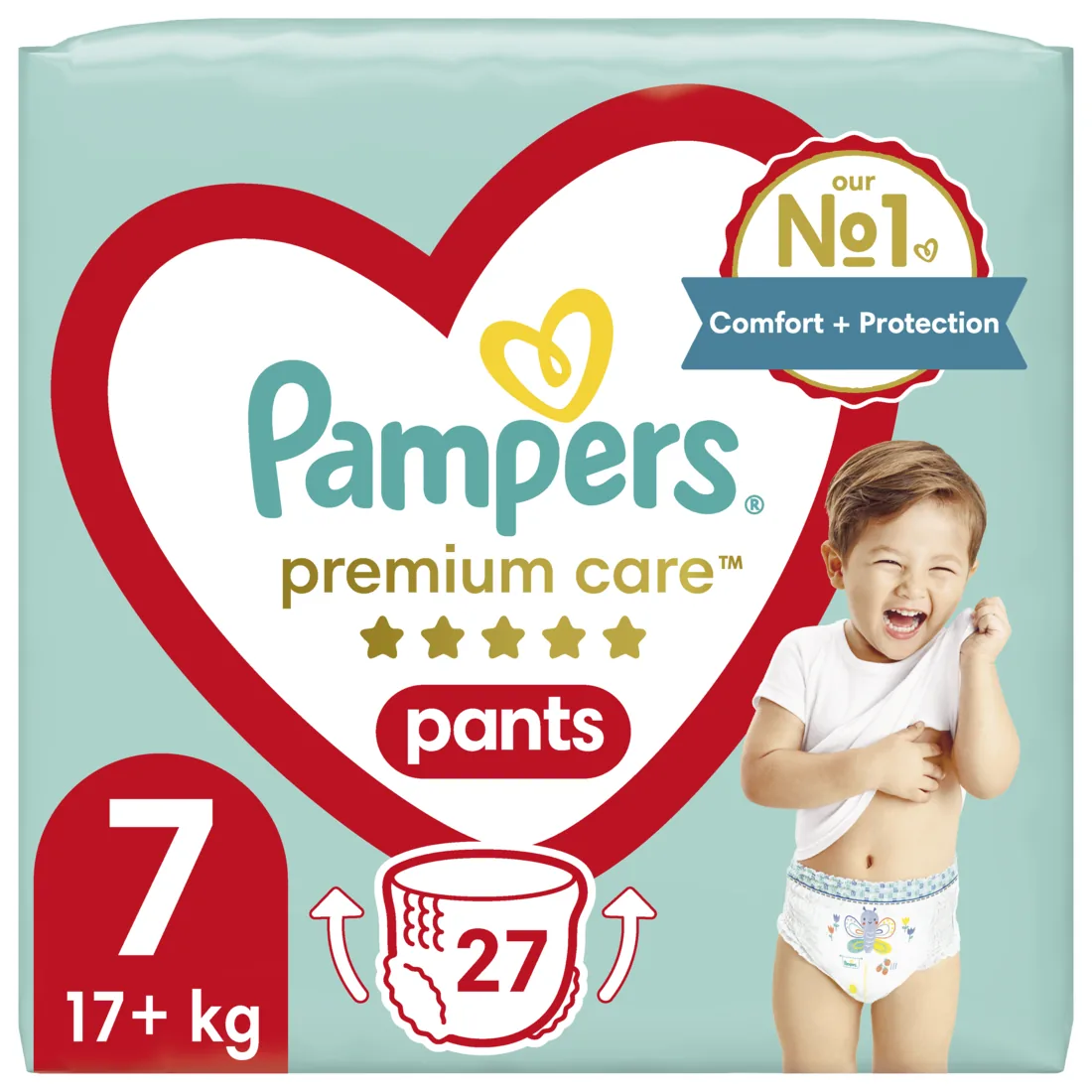 AUTIŅBIKSĪTES-BIKSĪTES PAMPERS PREMIUM CARE PANTS, VALUE PACK, 7. IZMĒRS, 27 GAB.