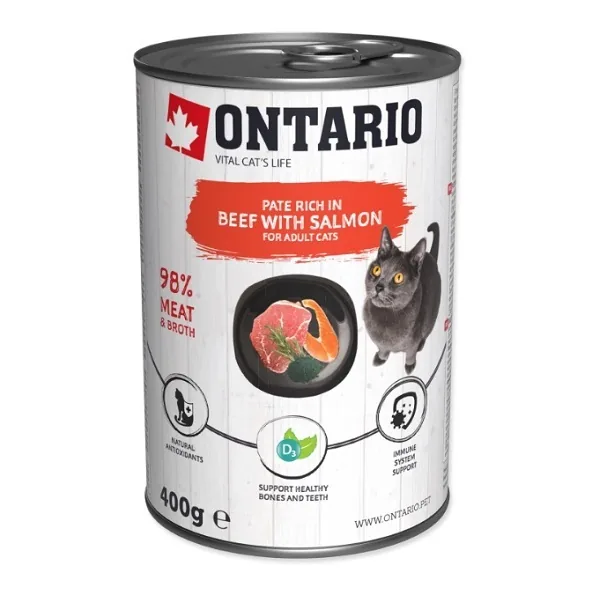KONSERVĒTA BARĪBA KAĶIEM ONTARIO, LIELLOPS UN LASIS AR SPIRULĪNAS GARŠU, 400G