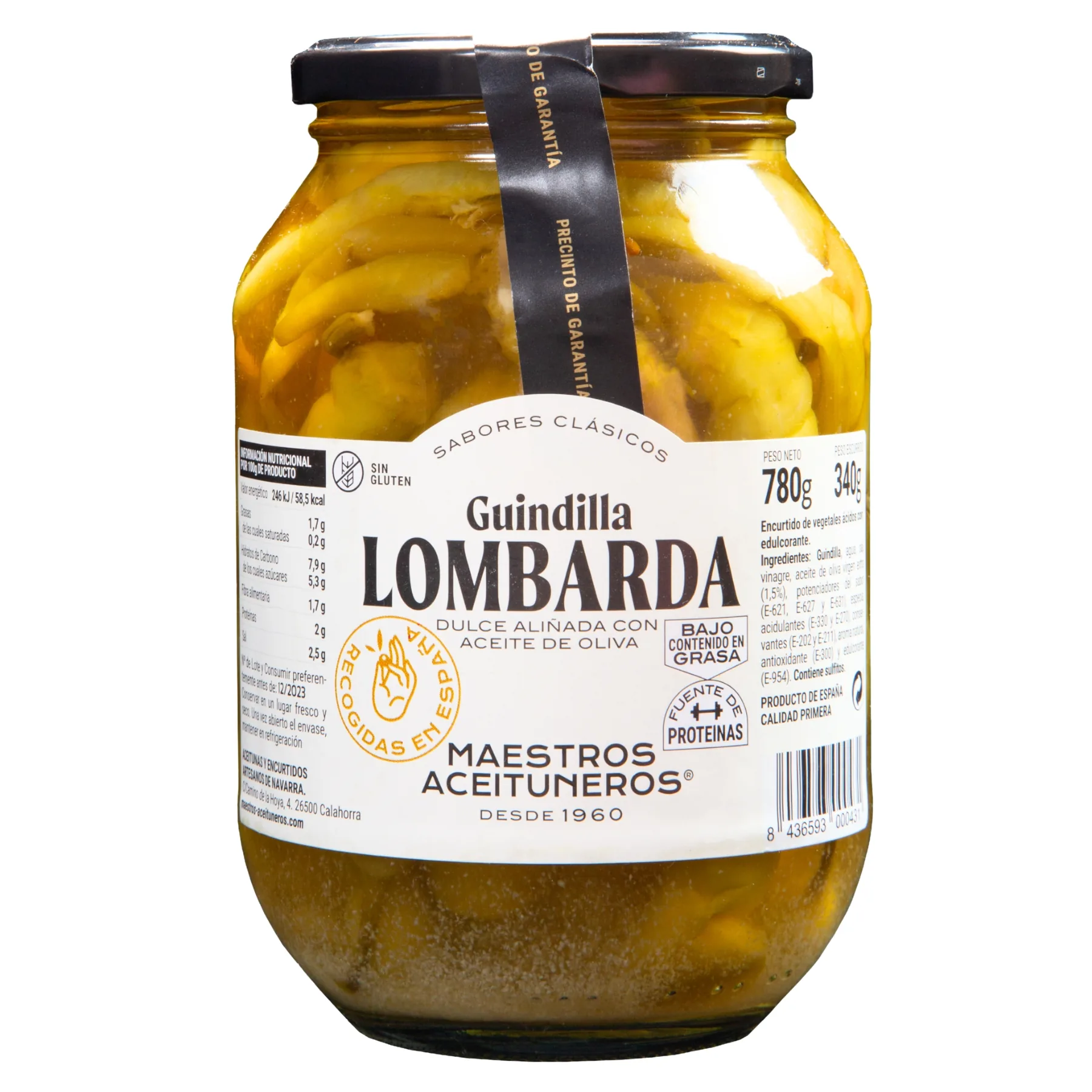 GUINDILLA, LOMBARDA ČILI PIPARI ZAĻIE, SALDIE MAESTROS ACEITUNEROS, SALDENĀ MARINĀDĒ AR OLĪVEĻĻU 340G