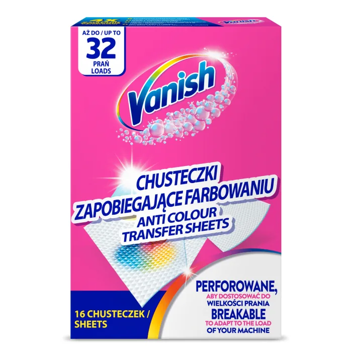 VEĻAS SALVETES VANISH COLOUR PROTECT APĢĒRBA SAKRĀSOŠANĀS NOVĒRŠANAI MAZGĀŠANAS LAIKĀ 16GAB.