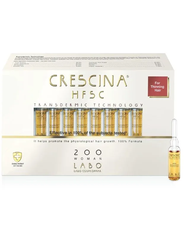 Crescina Transdermic HFSC Ampulas sievietēm, intensitāte 200, 20 ampulas