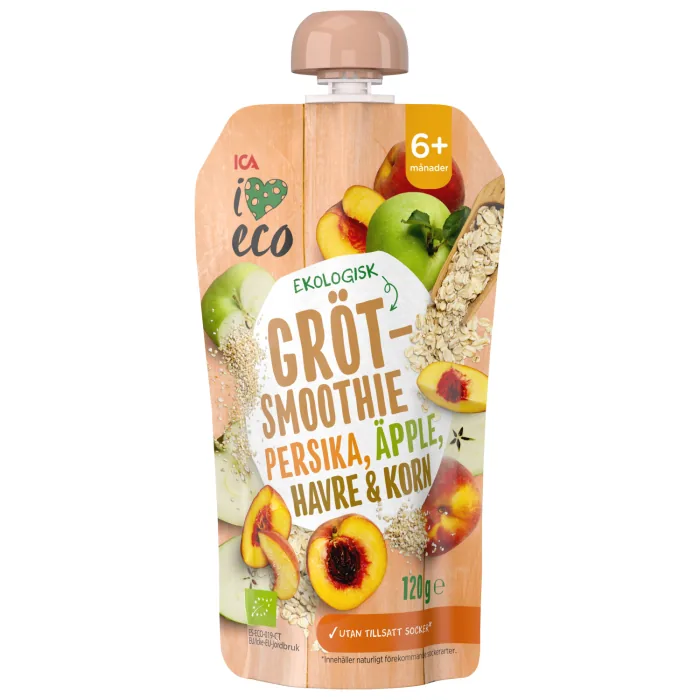 EKOLOĢISKA PUTRA NO AUGĻU BIEZEŅA UN GRAUDAUGIEM I LOVE ECO PERSIKU, ĀBOLU, AUZU UN MIEŽU,NO 6 MĒN. 120G