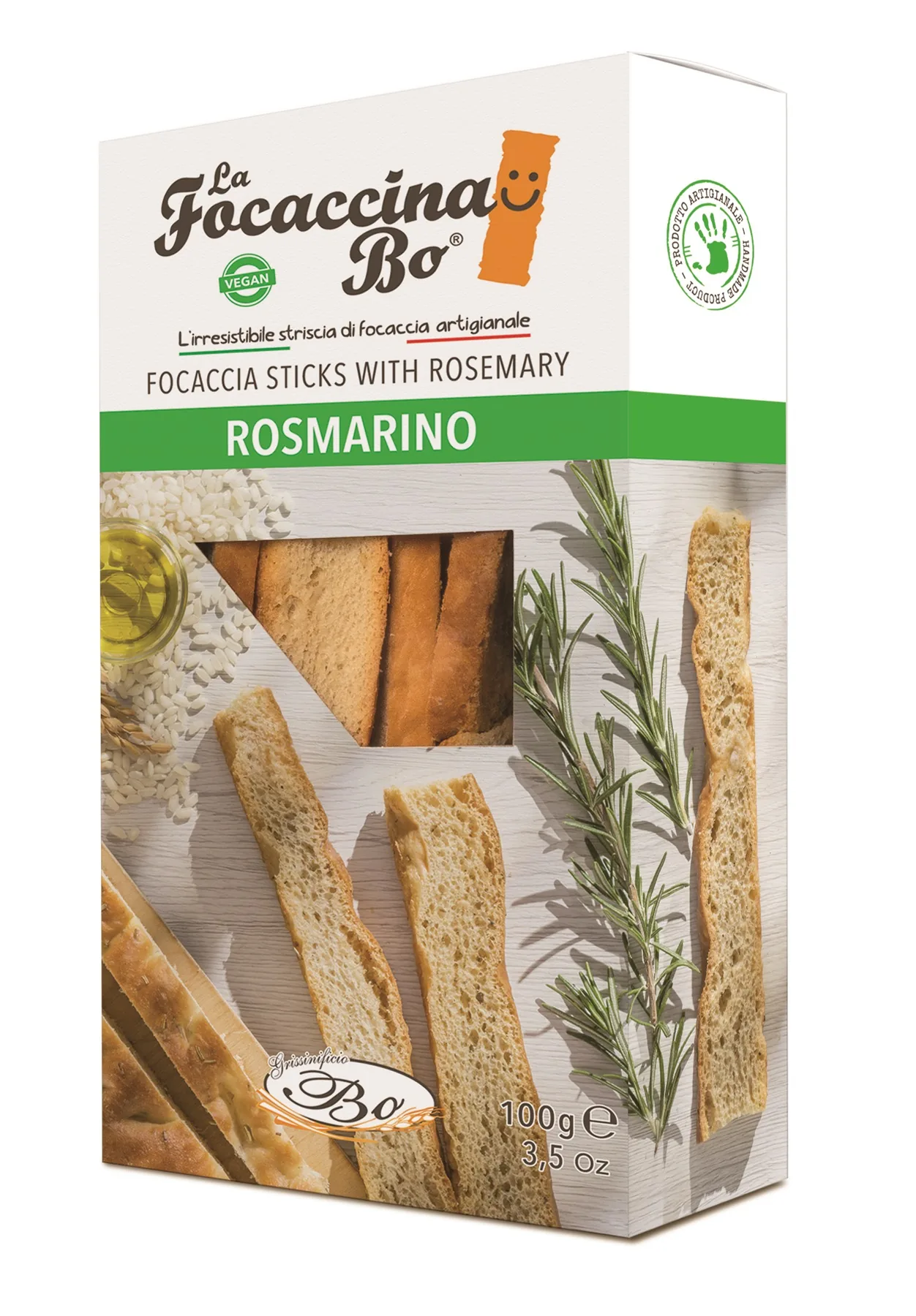 MAIZES STANDZIŅAS FOCACCINA AL ROSMARINO, AR ROZMARĪNA GARŠU UN RĪSU EĻĻU, ROKU DARBS, 100G