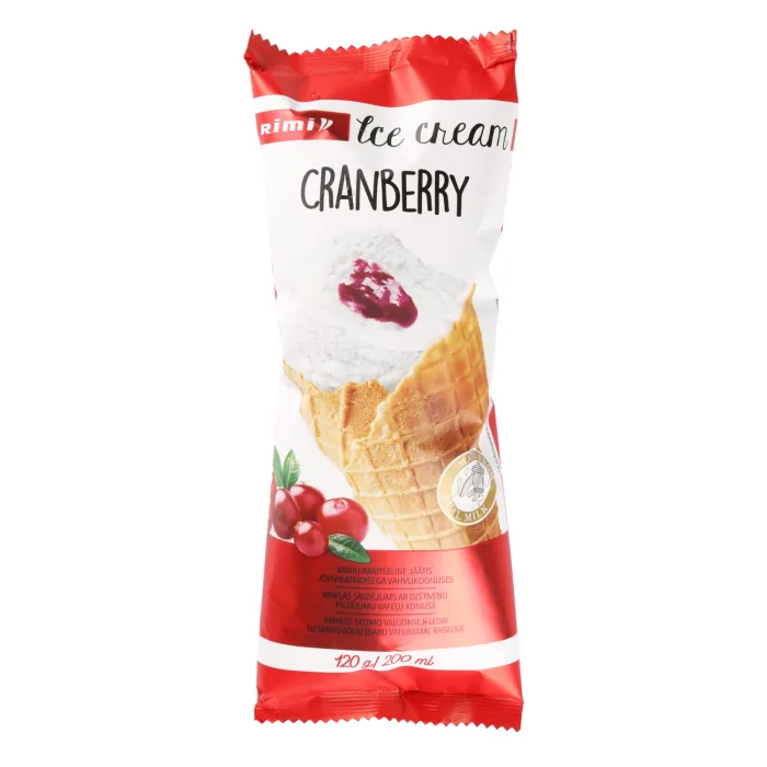 SALDĒJUMS RIMI VANIĻAS AR DZĒRVEŅU PILDĪJUMU VAFEĻU KONUSĀ 120G/200ML