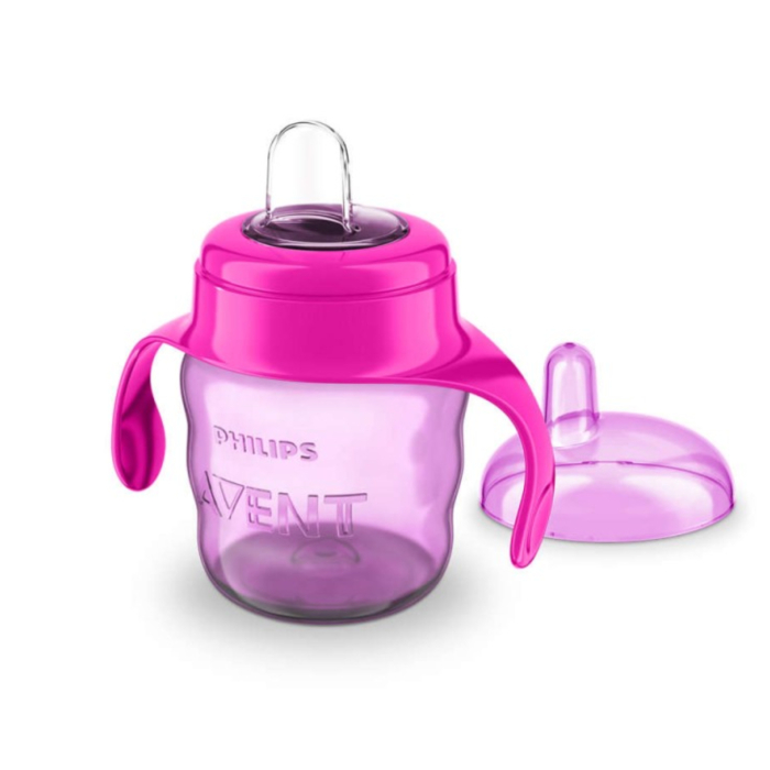 MĀCĪBU KRŪZĪTE AR ROKTURIEM,  6M+, 200ML, SILIKONA SNĪPIS, ROZĀ PHILIPS AVENT EASY SIP