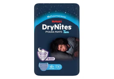 NAKTS BIKSĪTES HUGGIES DRYNIGHT 48-60KG BOY 9GB.