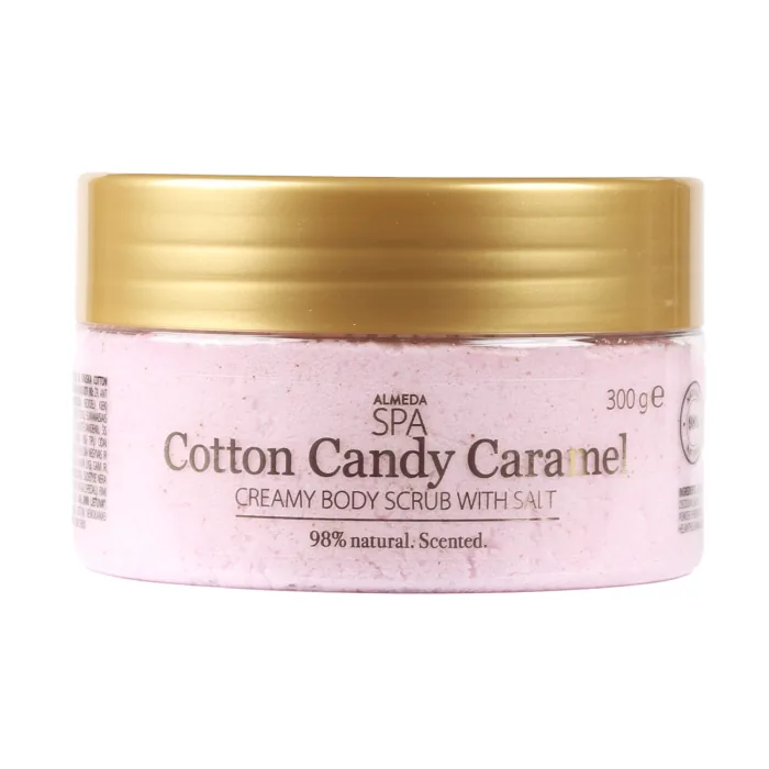 ĶERMEŅA SKRUBIS ALMEDA SPA COTTON CANDY CARAMEL, KRĒMVEIDA AR SĀLI UN SĒKLIŅĀM 300G