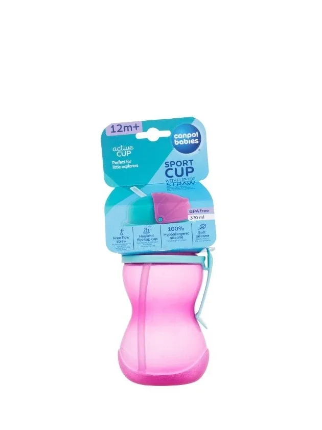 Canpol pudele ceļojuma ar salmiņu 370 ml, rozā, 12 m+
