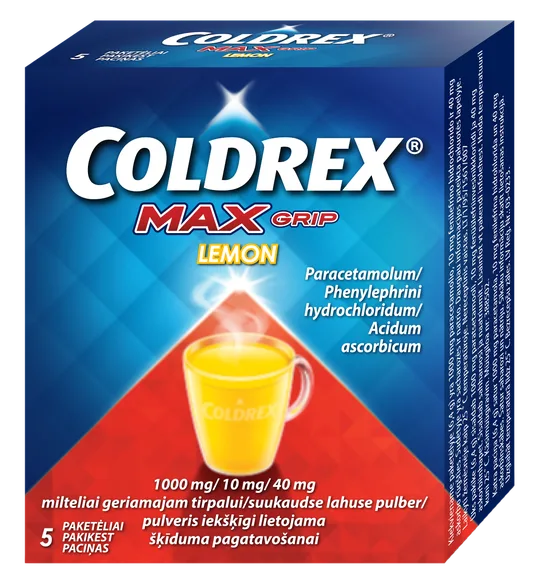 Coldrex Maxgrip Lemon iekšķīgi lietojama šķīduma pagatavošanai pulveris, 5 gab.