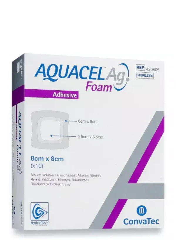 Aquacel Ag Foam Adhesive 8 x 8, 10 gb.