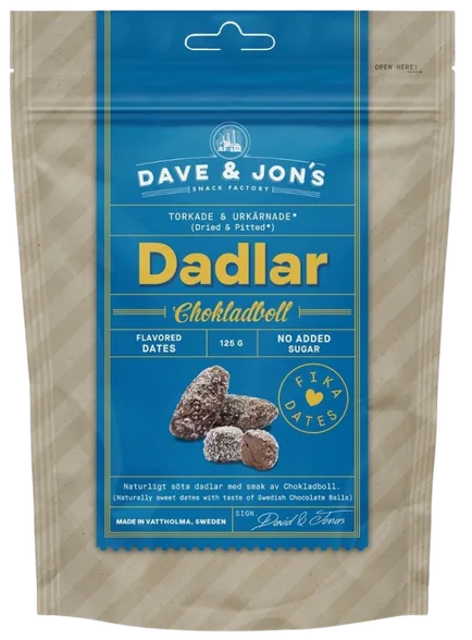 Dave&Jons Chocolate Balls Dateles, 125 g