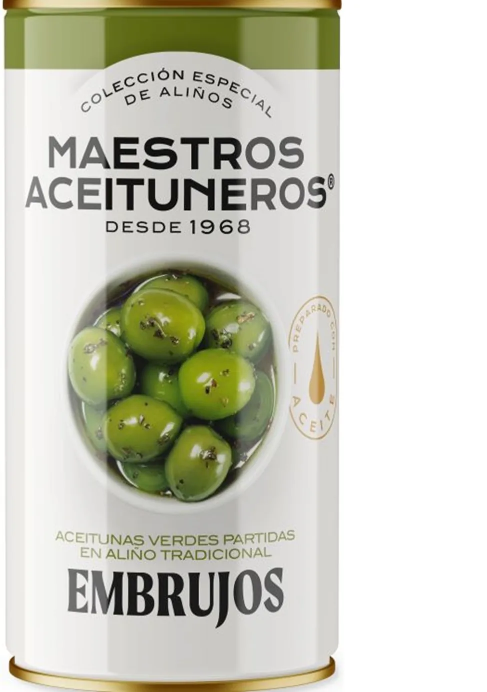 ZAĻĀS OLĪVAS AR KAULIŅIEM MAESTROS ACEITUNEROS CAMPO REAL, AR EĻĻU UN GARŠVIELĀM, 4.2KG/2.5G