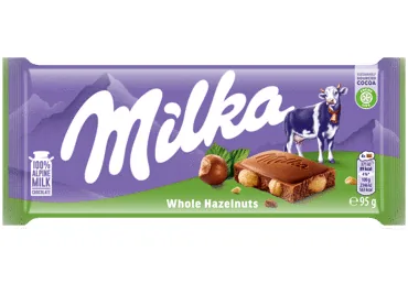 PIENA ŠOKOLĀDE MILKA AR VESELIEM RIEKSTIEM 95G