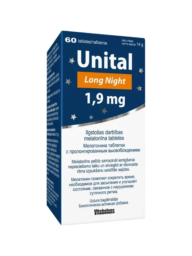 Unital melatonīns long night 1,9 mg, 60 tabletes